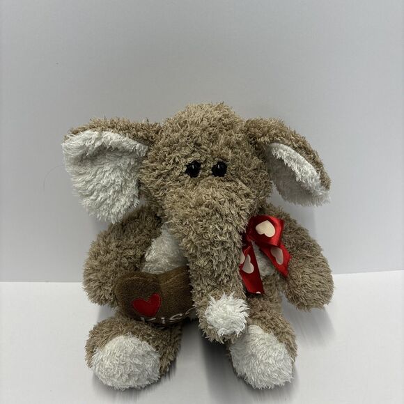 Dan Dee Collectors Choice Plush Brown Elephant Stuffed Animal Heart Kiss 9" - Picture 4 of 9